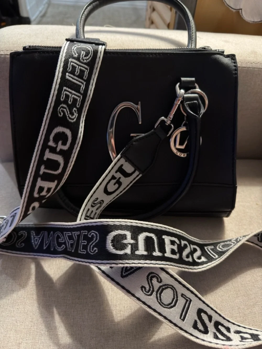 GUESS Black Satchel with Branded Strap - Picture 3 of 4